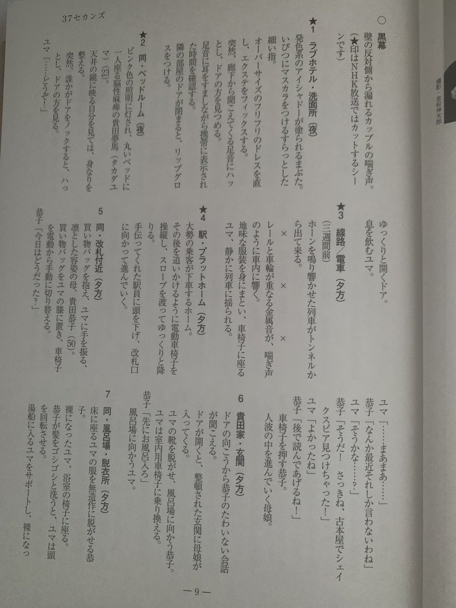 tyui0209's tweet photo. ところで、気になって『年鑑代表シナリオ集』を開いたところ、『37セカンズ』のHIKARI監督はロス在住だそうですが、脚本は普通に「日本式脚本」でした。もしかしたらこれは決定稿で、撮影稿は別にあるのかもしれないですが。 https://t.co/yXdhQAyj1R