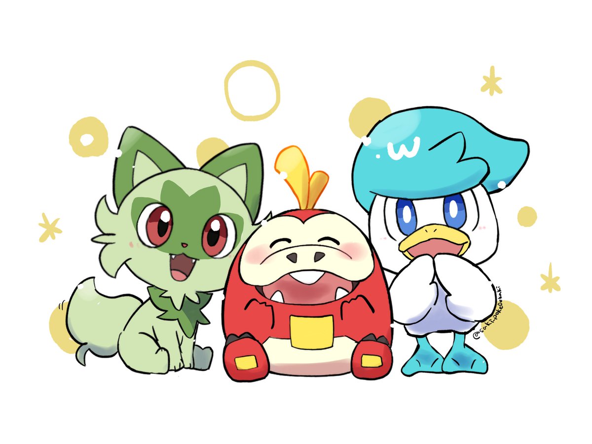 starter pokemon trio pokemon (creature) no humans fangs open mouth blue eyes closed eyes  illustration images