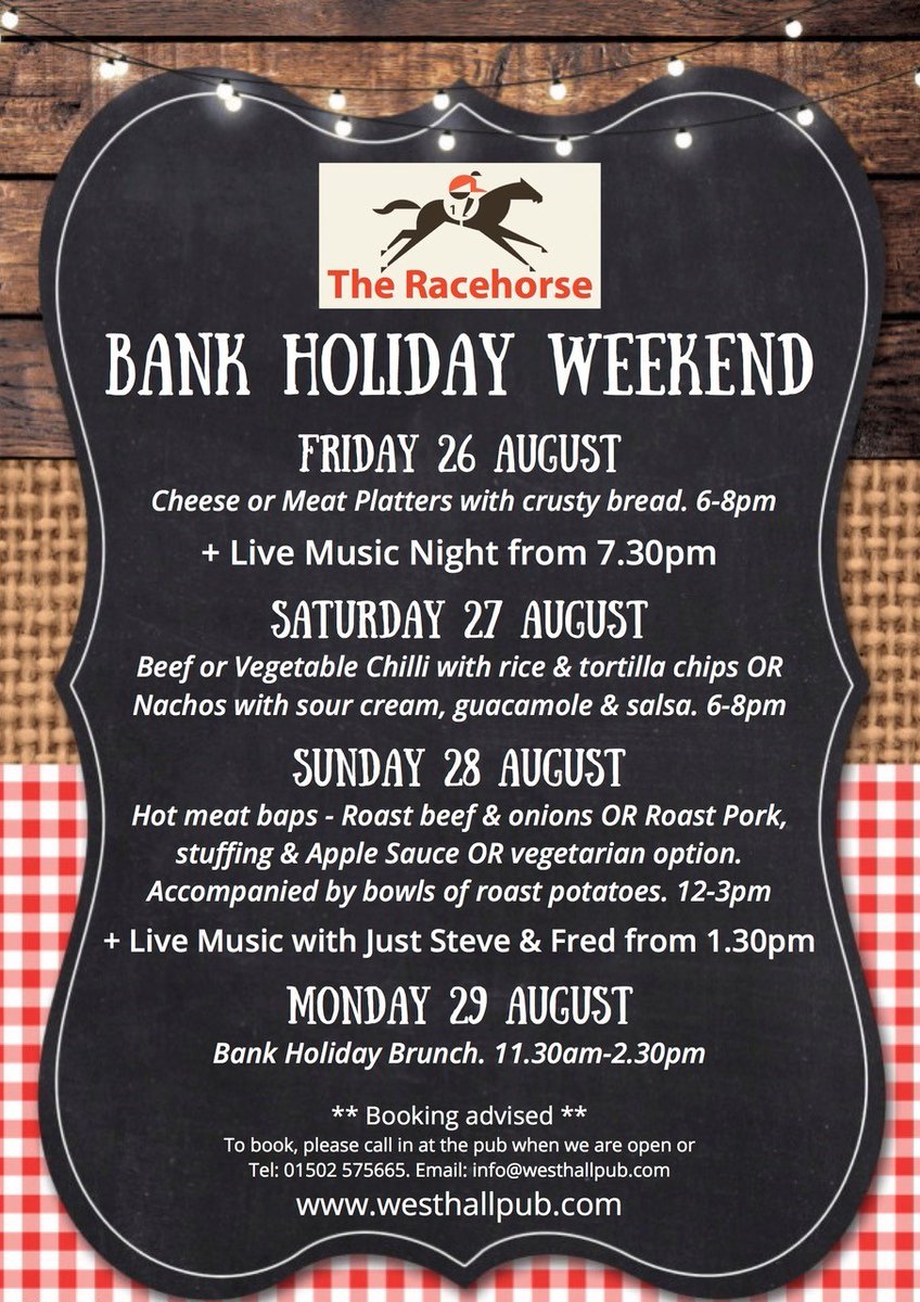 This Bank Holiday weekend's food offering and entertainment! It's going to be a busy so booking is advised!  Cracking line up of beer as well