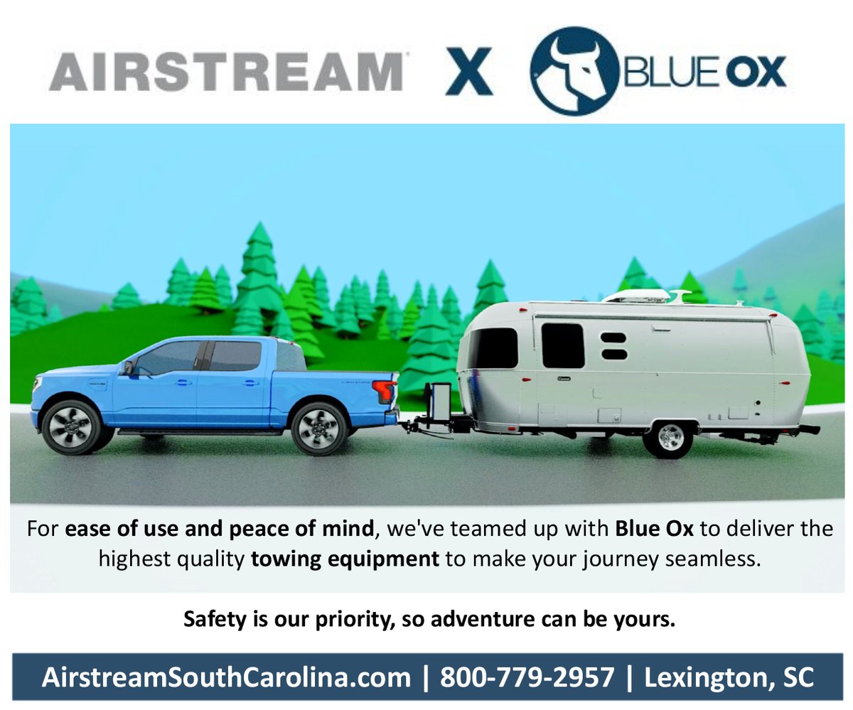 AirstreamSC's tweet photo. "For ease of use and peace of mind, we've teamed up with Blue Ox to deliver the highest quality towing equipment to make your journey seamless.
Safety is our priority, so adventure can be yours."
https://t.co/hvLDw3E5G6 | 800-779-2957 | Lexington, SC #airstreamsouthcarolina #tow https://t.co/Pgpdtu9DkM