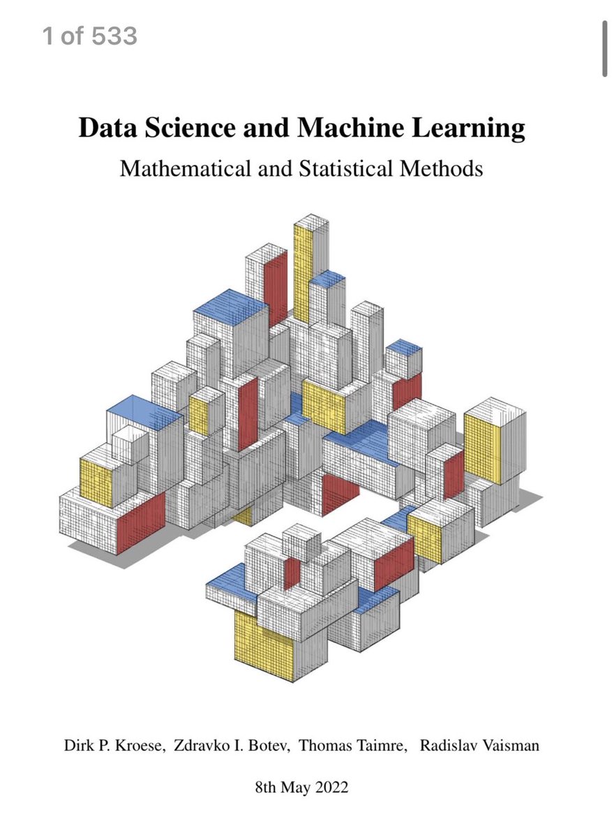 KirkDBorne's tweet photo. [FREE 531-page PDF] #DataScience and #MachineLearning — Mathematical and Statistical Methods: https://t.co/UrIhOcMkmX (SLOW  DOWNLOAD. Big file)
————
#BigData #AI #Mathematics #Statistics #Algorithms #Probability #LinearAlgebra #StatisticalLearning #SupervisedLearning https://t.co/9XOIy4M9Ag