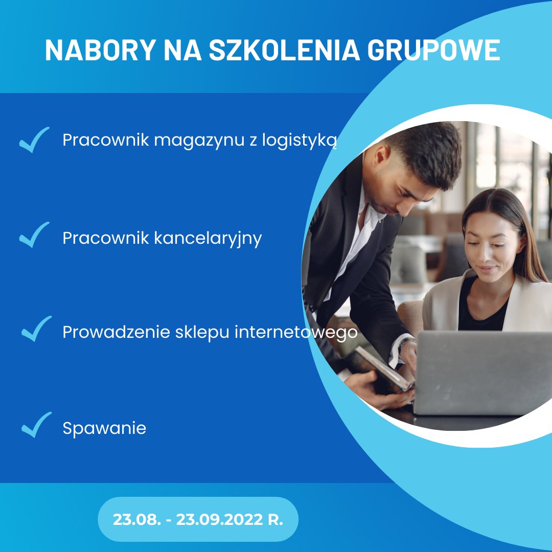 PUP_Bstok's tweet photo. Informujemy, że w terminie od 23.08.2022r. do 23.09.2022r., prowadzimy nabory na szkolenia grupowe dla osób bezrobotnych:

Pracownik kancelaryjny
Pracownik magazynu z logistyką
Prowadzenie sklepu internetowego
Spawanie https://t.co/5409ITdfSO