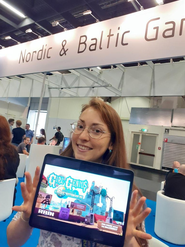 Me & @MarionClaireaux Manning the booth at the Nordic & Baltic stand at floor 3.2 at #Gamescom . Come say hi, and play our demo from 15:00 :D
