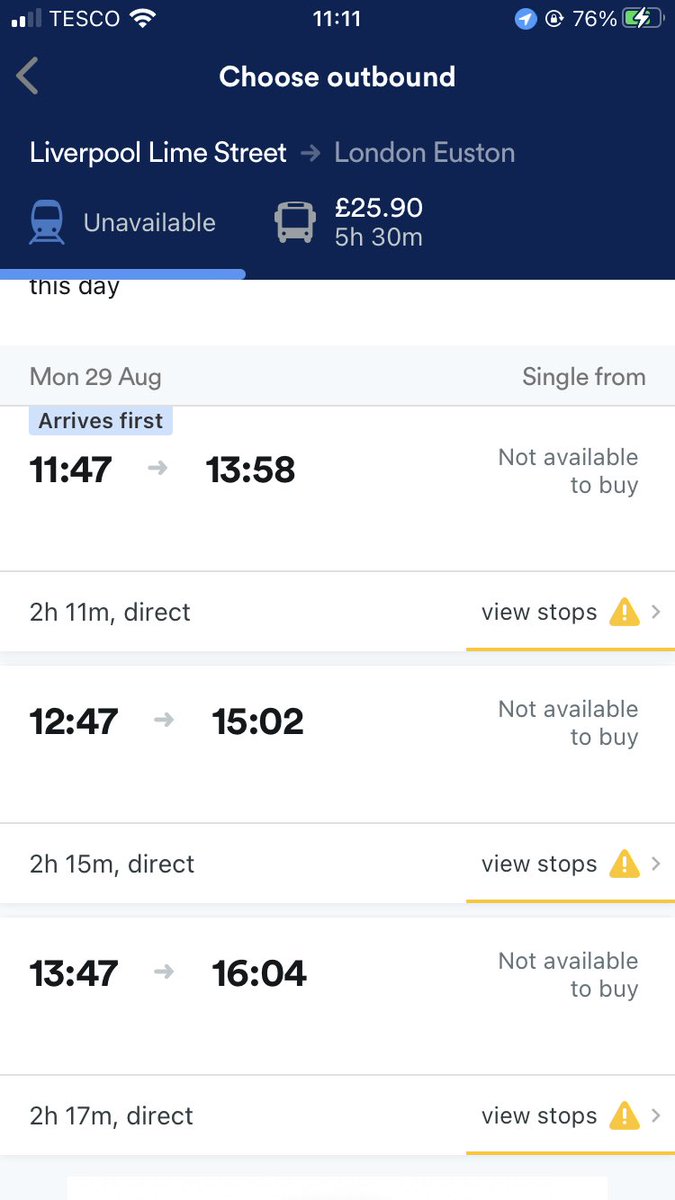 dylan_1597's tweet photo. @thetrainline hi I am looking to book a train from London Euston - Liverpool lime street for bank hol weekend - but it is saying there are no available trains returning on Sunday / Monday ? Is this correct https://t.co/0RUOWeeCcj