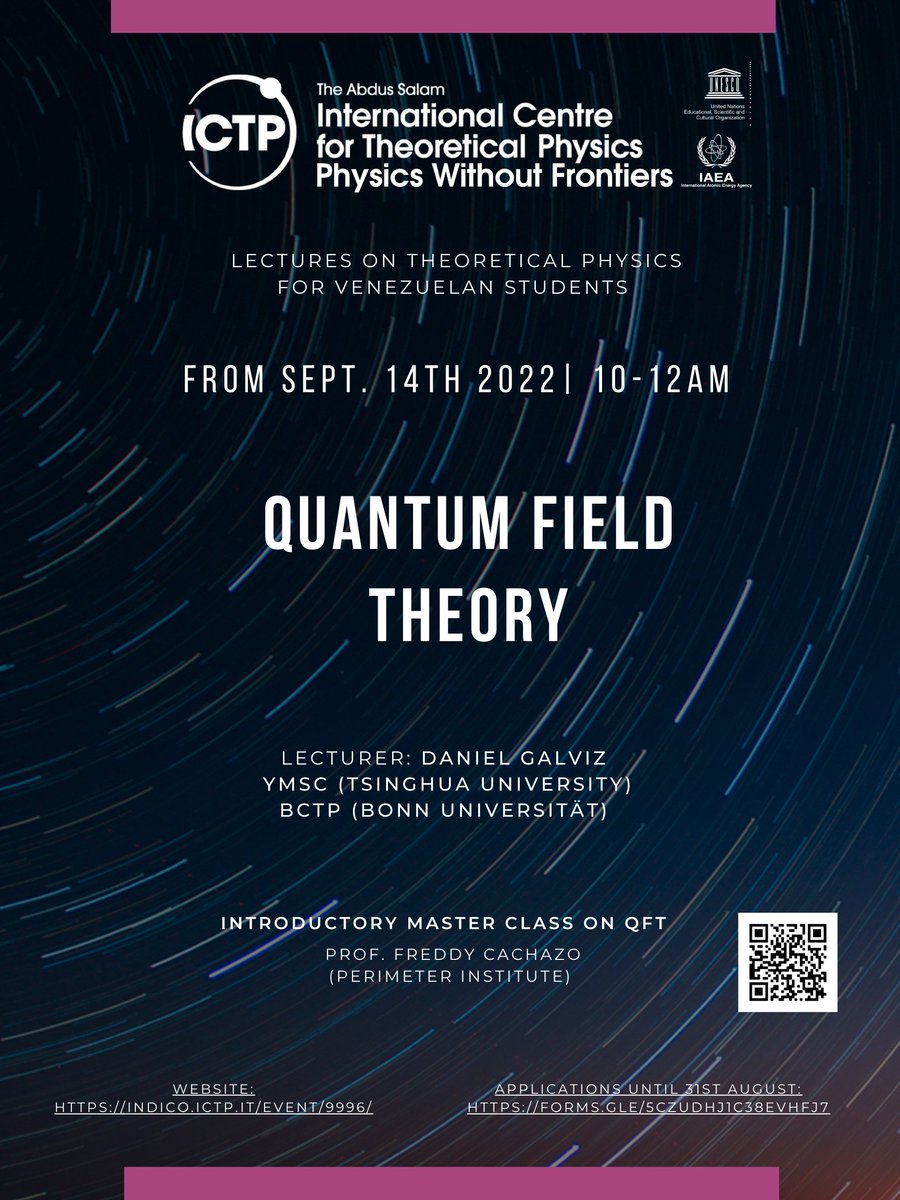 Are you a Latin American student and interested to attend a PWF online course on Quantum Field Theory?? 
APPLY NOW!! :) Please RT!
SIGN UP forms.gle/5czUDhJ1C38evH…
INDICO: indico.ictp.it/event/9996/
Starts September 2022 - February 2023.
