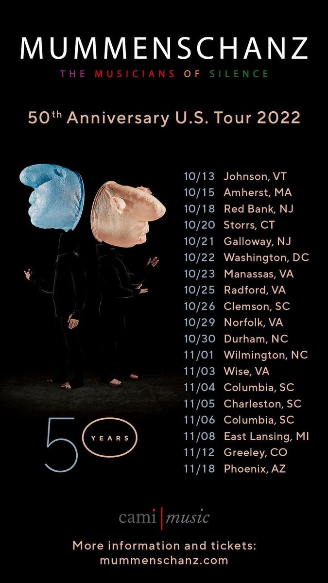 We are very much looking forward to our US-tour 2022. Tickets are available now for most of the cities. mummenschanz.com/en/tickets/