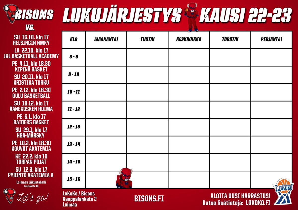 Biisonit's tweet photo. Kiitos Pirkka Street Basket Pikkusudet 🫶🏼 Tapahtumassa lähti jakoon ensimmäiset Bisons lukujärjestykset. Löytyy myös Lokokon harkkakalenteri, jonka voit ladata ja tulostaa: https://t.co/6kT1DOPLQ6

#pirkkastreetbasket #Loimaa #basketball #lukujärjestys #harkkakalenteri https://t.co/TSuDT5lWG7