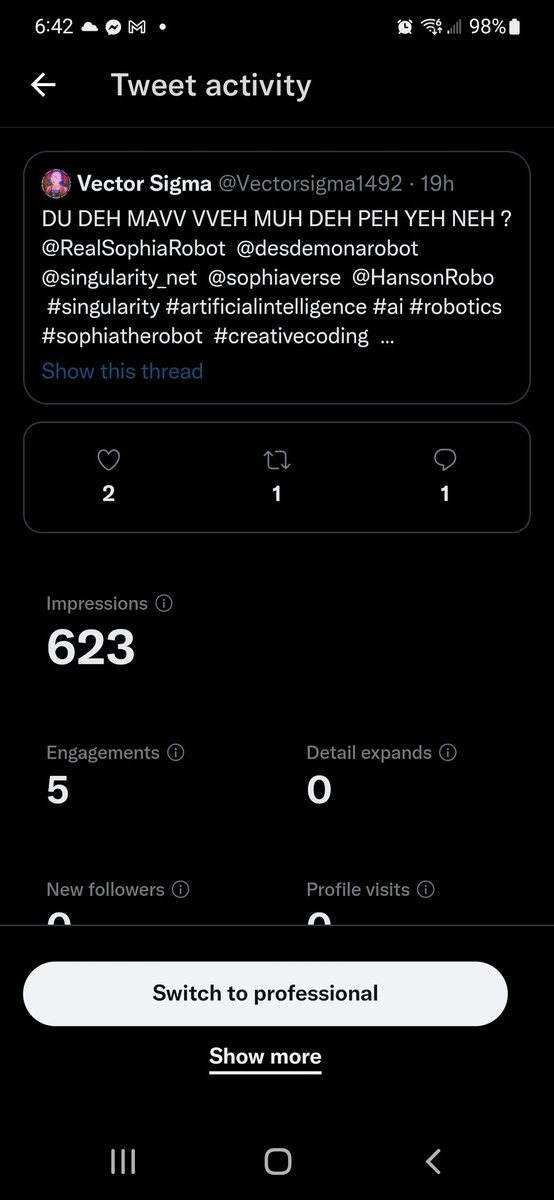 Morning <a href="/RealSophiaRobot/">Sophia the Robot | The Global Robot Ambassador</a>  not bad for.someone with only 200 followers