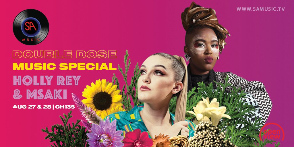 SAMusicTV's tweet photo. This weekend, @Hollyreymusic and @Msaki_ZA are bringing you their hottest tunes in celebration of Women’s Month. Tune in this Sat 27 August @2PM. Catch the repeat Sun 28 August @6PM. #DoubleDoseMusicSpecial #HollyRey #Msaki #SAMusicCH135 #OpenViewForever https://t.co/jJC08vK9K4