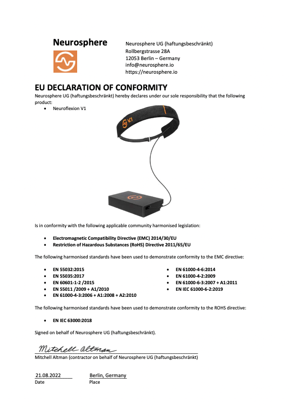 Neurosphereio's tweet photo. We finished the  CE certification for our first product!🎉
Now we are the first company with a “Made-in-Germany” #BCI / #Neurofeedback device for consumers &amp; teams.🚀
Big thank you to the Neurosphere team, all our advisors, contributors &amp; product testers who made this possible! https://t.co/B8m206WDJ9