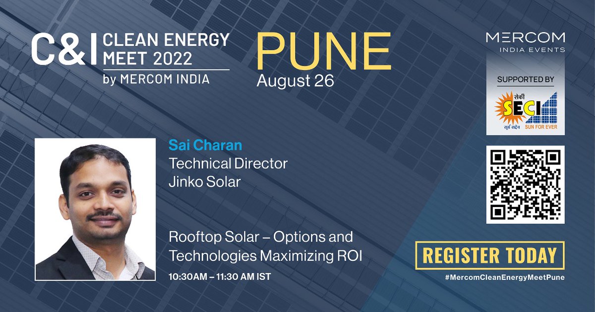 jinko_solar's tweet photo. #Jinkosolar is excited to be the exclusive #ModulePartner at @MercomIndia's next C&I Clean Energy Meet in #Pune on 26th August 2022. Sai Charan Kuppili, Technical Director, JinkoSolar will talk about #NType technology and our product #TigerNeo
#MercomCleanEnergyMeetPune https://t.co/pDQYDtW4k4