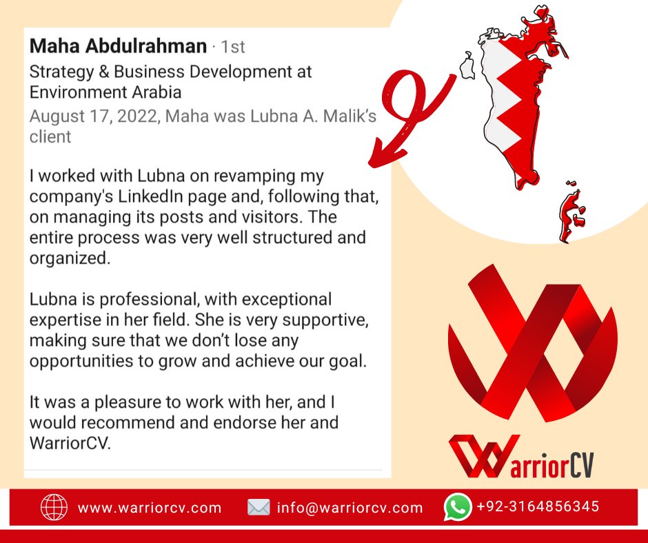 warrior_cv's tweet photo. #LinkedIn for Business Growth! πππ
Excited to receive this recommendation on my LinkedIn profile from Environment Arabia's bigwig. β¨π₯β‘οΈ π
#WarriorCV #linkedinforbusiness #LinkedInforbusinessgrowth #businessgrowth #businessleads #linkedinforjob #Linkedinpagemanagement https://t.co/DF5Ju9LEE8