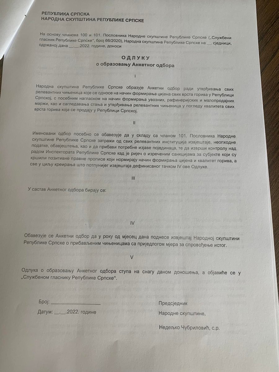 MilkoGrmusa's tweet photo. Руководство НС РС сноси политичку одговорност због јутрошњег поскупљења дизел горива, јер без образложења одбија да сазове сједницу на којој би била донесена одлука о формирању анкетног одбора ради утрвђивања чињеница о формирању цијене горива. 
https://t.co/zgshILBOLs https://t.co/KSSQuP75fX