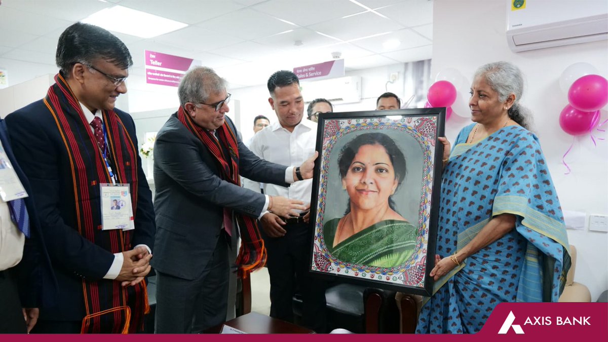 AxisBank's tweet photo. Inaugurating a branch is always special. What made it even more special this time was the presence of our Hon'ble Finance Minister, Smt. Nirmala Sitharaman, who, along with our MD, Shri. Amitabh Chaudhry, inaugurated our new branch in Nagaland’s Mon District! 
#AxisBank https://t.co/0H30B9hK5C