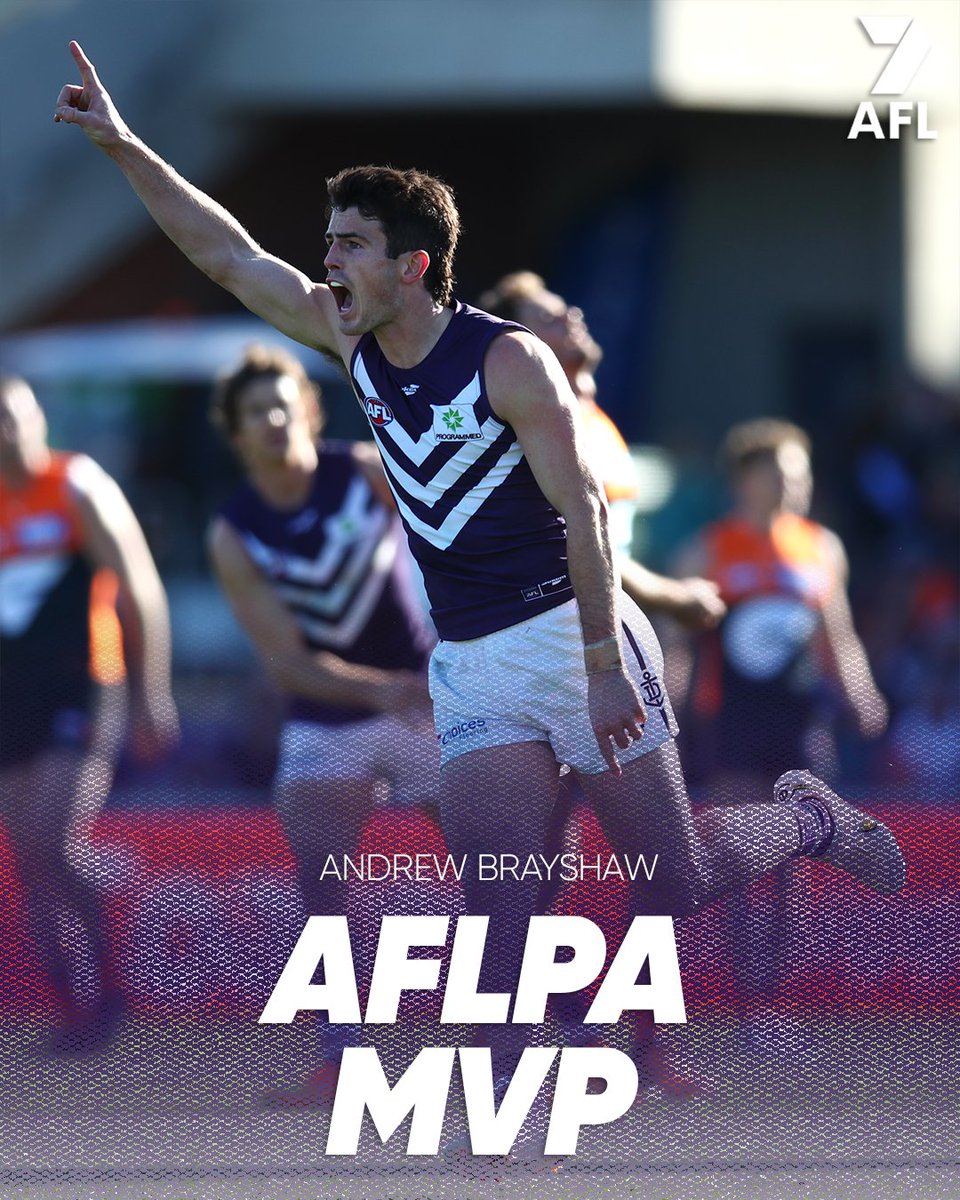 7AFL's tweet photo. Andrew Brayshaw wins the 2022 AFLPA MVP 💪 https://t.co/oFj5pdQ4vY