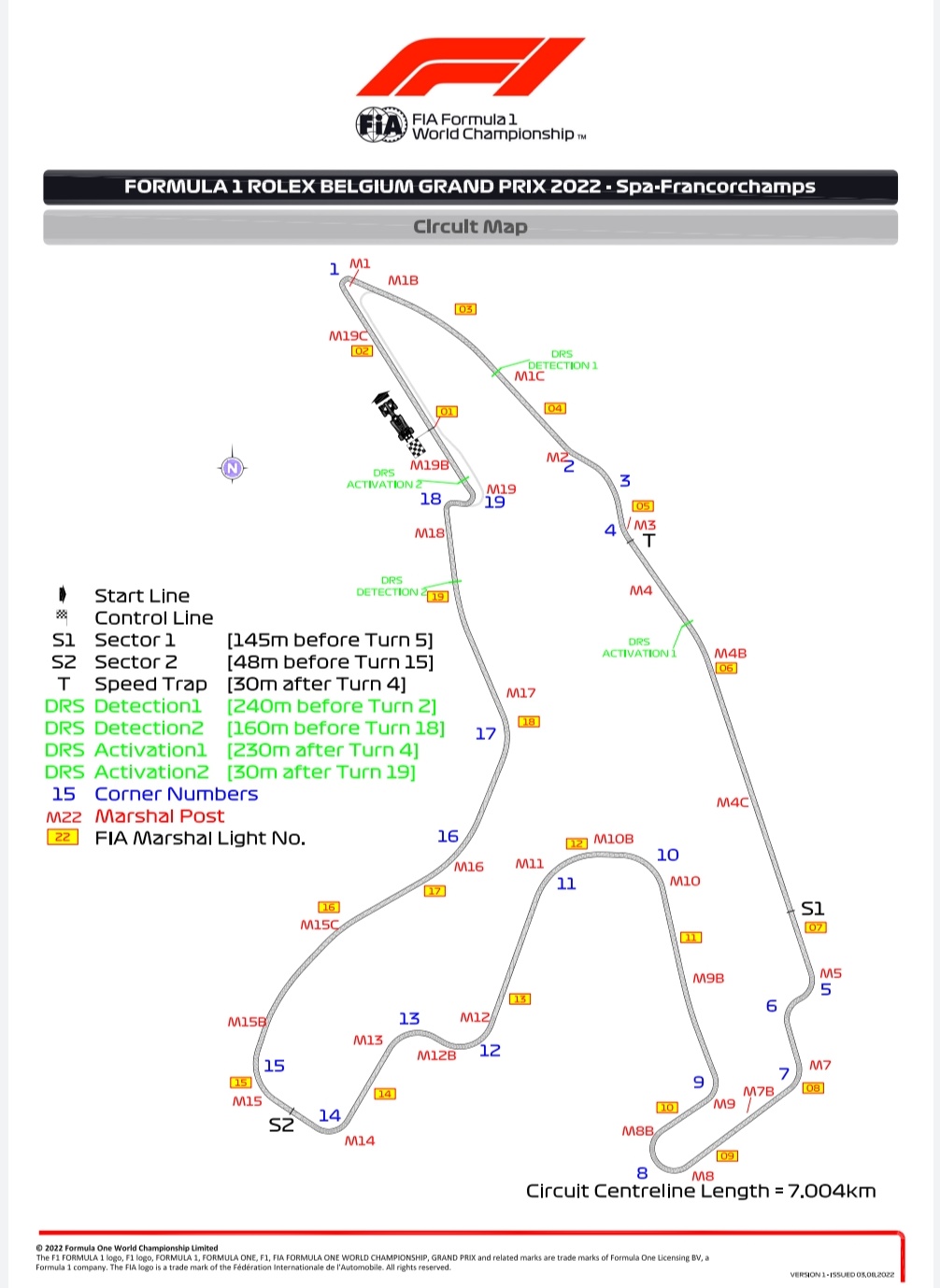 SpaFrancorchamps circuit map and DRS zones 2022 Belgian Grand Prix