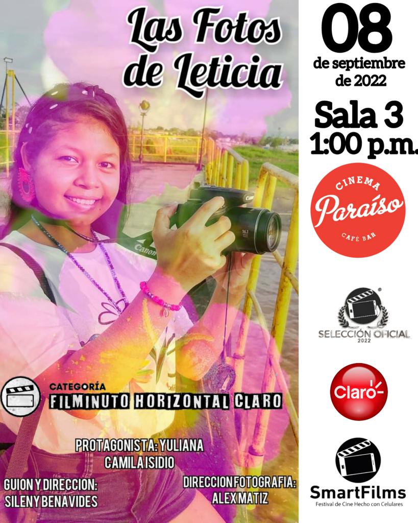 alexmatiz's tweet image. Las fotos de Leticia, (🤳Grabado en 👉Leticia Amazonas )hace parte de la selección oficial de Smartfilms en la categoría filmituto vertical Claro. 

los que esten en Bogotá, podrán verla en el festival de cine hecho con celulares SmartFilms 😀 
#YoSoySMARTFILMS 
#SMARTFILMS2022