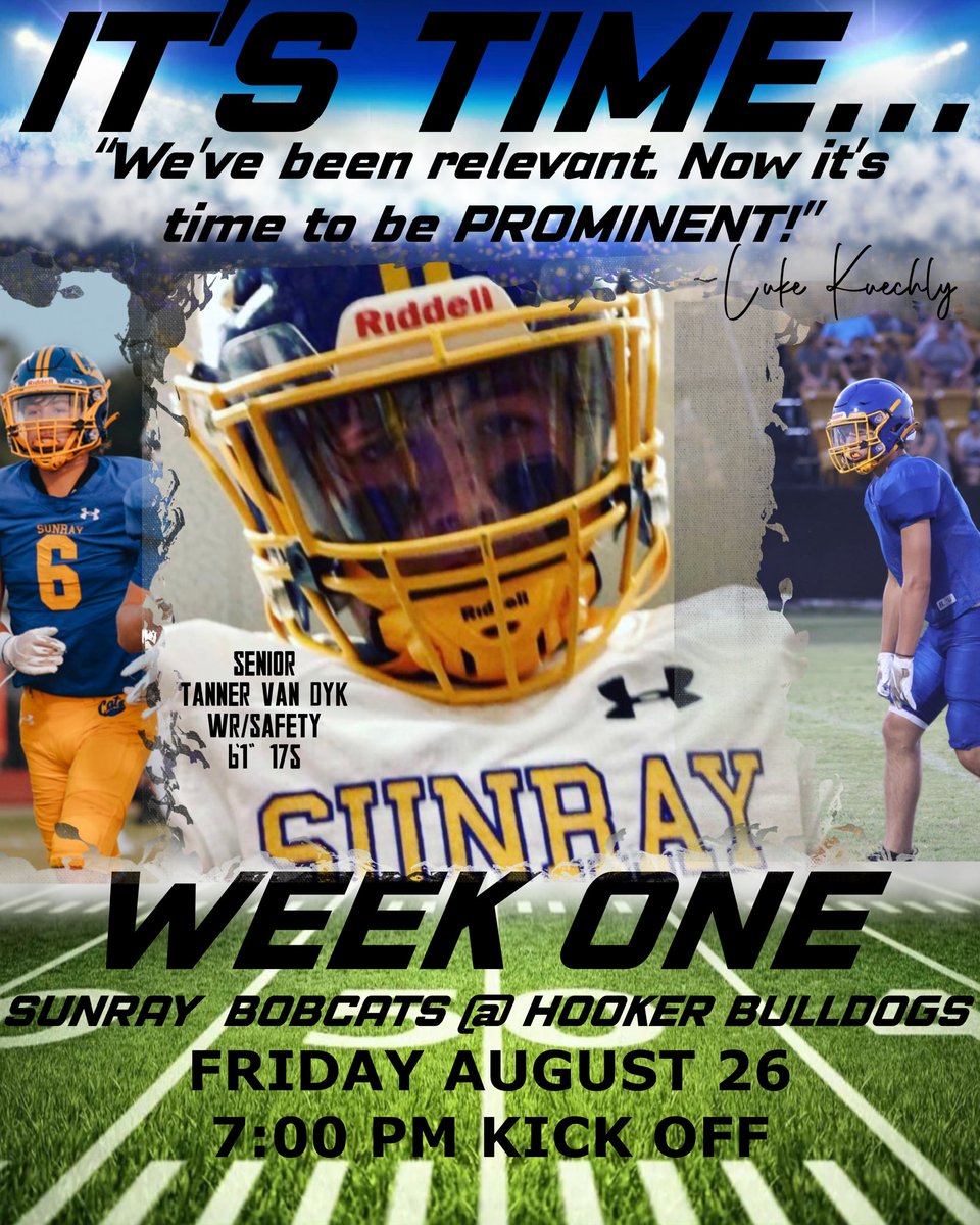 SABC_AthBooster's tweet photo. Week One: 🚌 Sunray heads to Hooker, OK ⏱Kickoff at 7:00 pm… #beprominant #fordoc @SunrayISD1 #seniorspotlight Tanner Van Dyk https://t.co/q0wW9CrRbj