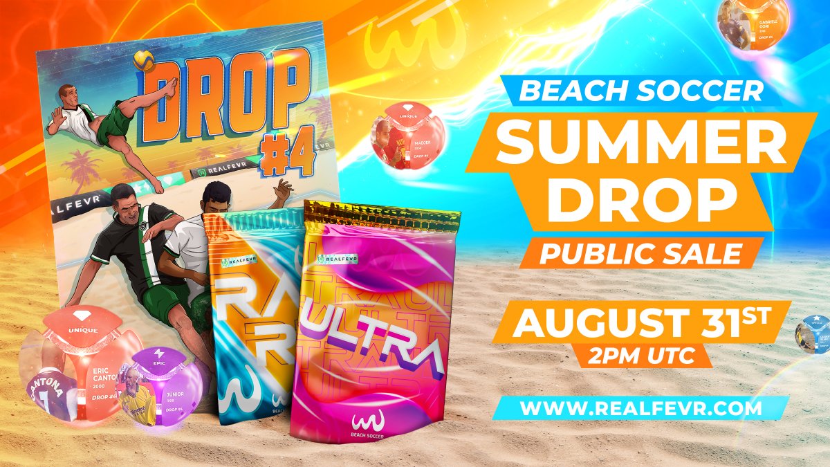 realfevr's tweet photo. Beach Soccer Summer Drop Date Announcement 🚨

It's with great enthusiasm that we share the official time and date for the hottest Drop of this Summer:

🗓 31st of August, 2pm UTC

Read all the details here ⬇️

https://t.co/ITQ7JOzO0k https://t.co/AunTCeWKBX