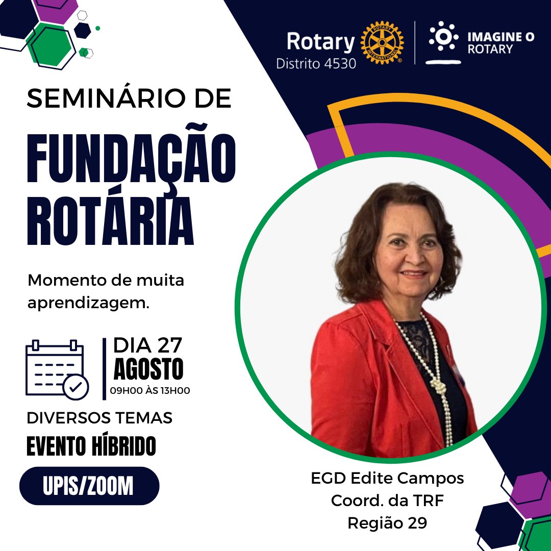 Distrito4530's tweet image. Neste sábado acontecerá o Seminário de Fundação Rotária. É mais um momento de aprendizagem. O evento será realizado na UPIS e será transmitido pelo Zoom. 

#PessoasEmAção4530 #ImagineORotary