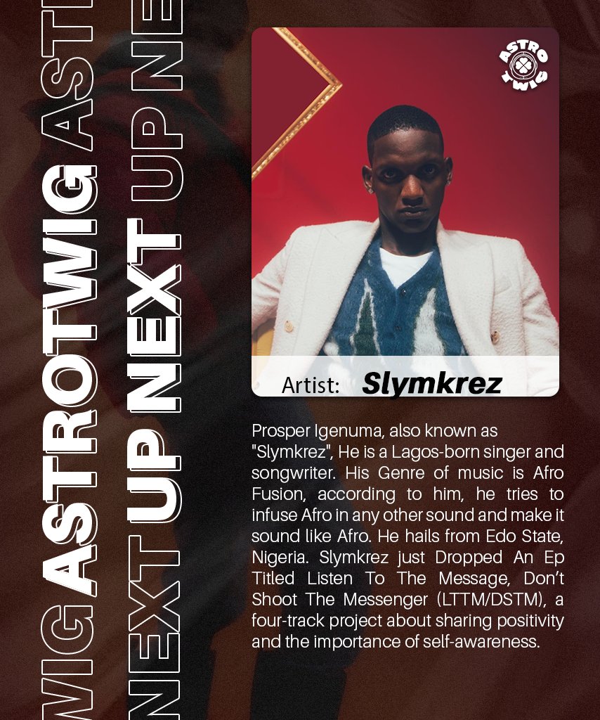 Astrotwig's tweet photo. UpNext OF THE WEEK goes to
@1slymkrez
Who recently just dropped An EP titled "Listen To The Message, Don’t Shoot The Messenger (LTTM/DSTM) )"
#LTTM/DSTM is Available on all Major Streaming Platforms.
#Slymkrez has earned the Spot For this week UpNext Act 
#stayastro #stayabove https://t.co/XHz4ugnMSB
