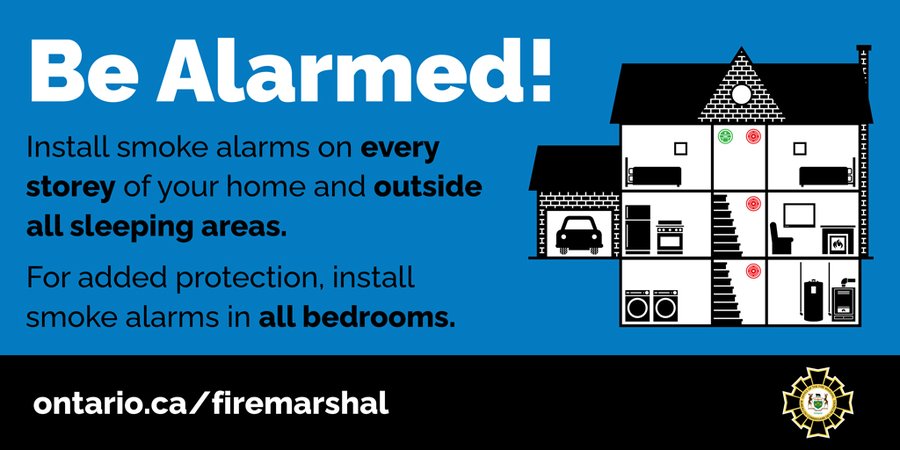 WSFES's tweet photo. In Ontario, it’s the law that all homes must have working smoke alarms on every storey and outside all sleeping areas. Protect yourself and your loved ones! #WSFESFireSafeWednesday https://t.co/lrWN3xIp16