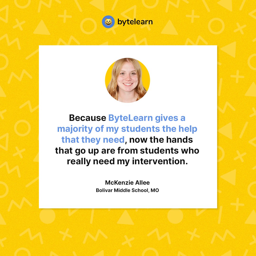 BytelearnAI's tweet image. We are overwhelmed by the love and support expressed by middle school math teachers! 

Have you started using ByteLearn in your classroom yet? Sign up now with the link in our bio

#ByteLearn #Math #Mathematics #Teachers #Schools #MathAssistant