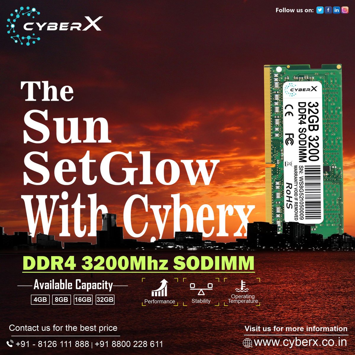 CyberXram's tweet photo. 𝘊𝘺𝘣𝘦𝘳𝘟 #Ram 𝘋𝘋𝘙4 3200𝘔𝘩𝘻 #UDIMM
👉𝐴𝑣𝑎𝑖𝑙𝑎𝑏𝑙𝑒 𝐶𝑎𝑝𝑎𝑐𝑖𝑡𝑖𝑒𝑠:
4𝘎𝘉 | 8𝘎𝘉 | 16𝘎𝘉 | 32GB
👉𝑊𝑎𝑟𝑟𝑎𝑛𝑡𝑦: 3 𝑌𝑒𝑎𝑟𝑠
𝘍𝘰𝘳 𝘰𝘳𝘥𝘦𝘳 📞+91 8800228611
💻https://t.co/nPQPogm7U5
#RAM #cyberxram #RAM16GB #Amazon #laptop #desktop #buyramonline https://t.co/U3O9eB4S71