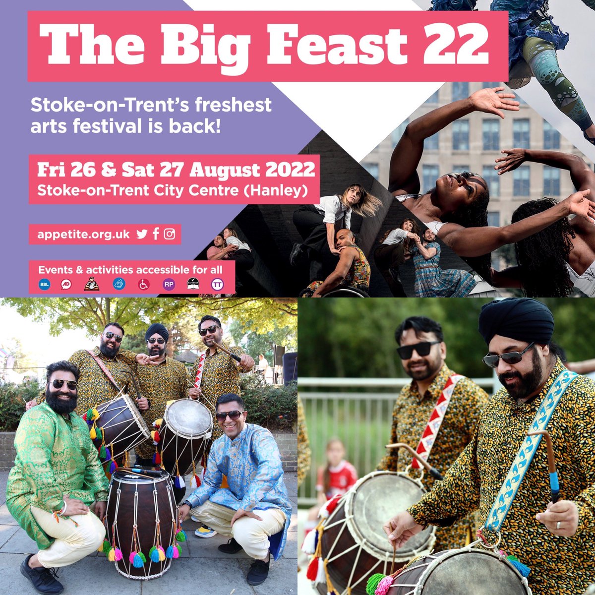 cohesionplus's tweet photo. Watch out for our #bhangrafusion set alongside @KingsofDhol led by @BillSandher featuring @rickymema @Parm_Kalsi at the #BigFeast22 produced by @appetitestoke this Friday in @VisitStoke celebrating #arts #culture outdoors in a #towncentre setting @StokeontrentBID @OutdoorArtsUK https://t.co/sDywsz3KSP