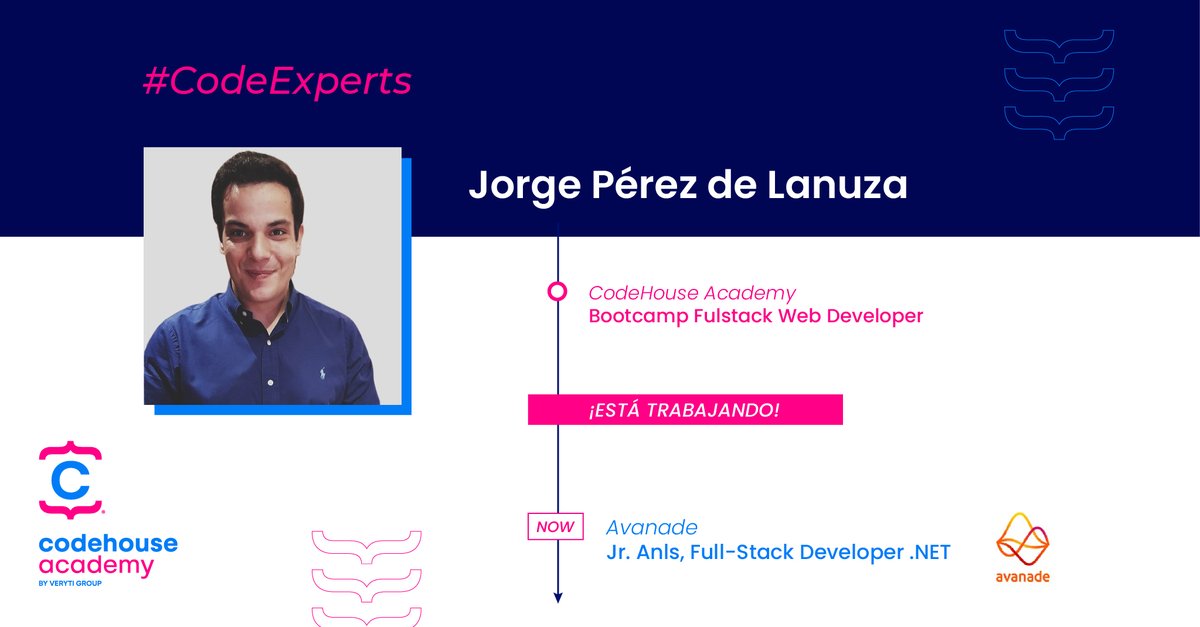CodeHouseLearn's tweet photo. ¡Conoce a nuestros #CodeExperts! 👏
👉 Os presentamos a Jorge Pérez 👨💻 Fullstack #WebDeveloper
Enfocado a la consecusión de objetivos y con una capacidad de trabajo en equipo innata, Jorge trabaja actual,ente como Jr. Anls, #FullStack Developer #NET en Avanade
#bootcamp #it https://t.co/15x71YFSh0