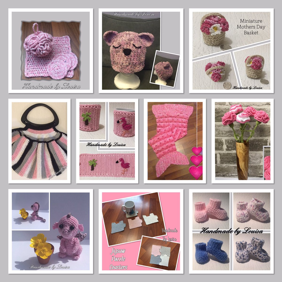 by_louisa's tweet photo. a whole lot of pink this morning!!! (out of my comfort zone!) But if it makes my customers happy then I’m happy. Order books are open and as usual, if it can be crocheted (no trademarks or copyrights) I will. #pink #pinkflowers #pinkthings #crochet #handmade #gifts #etsyuk #htlmp https://t.co/Z4AIUFNjx2