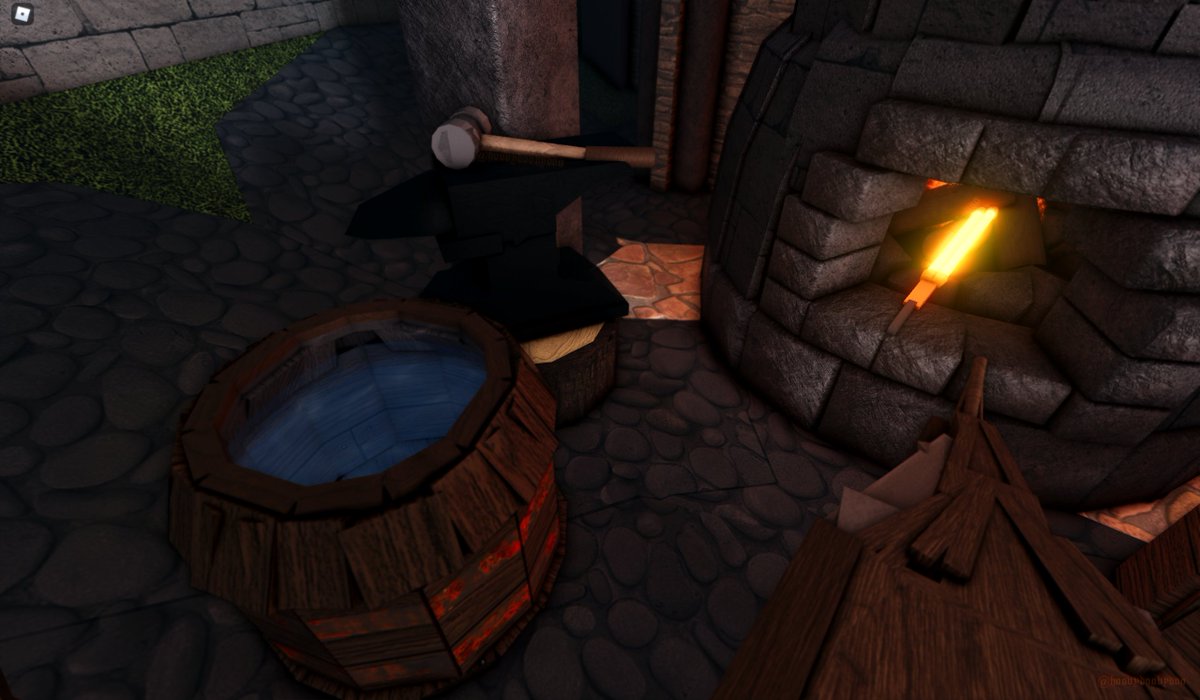 hoovydoobydoo's tweet photo. Blacksmith's forge #bloxburg #welcometobloxburg #medievalbuild #lookiokassummershell https://t.co/JuVIiPVVfV
