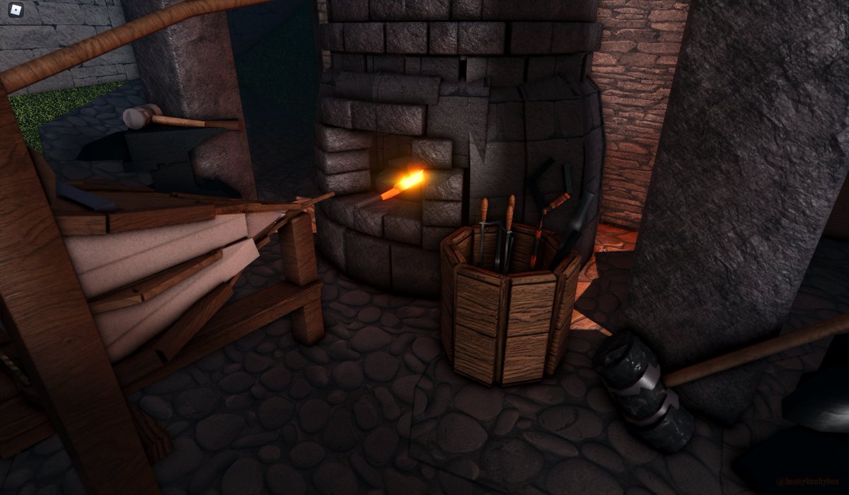 hoovydoobydoo's tweet photo. Blacksmith's forge #bloxburg #welcometobloxburg #medievalbuild #lookiokassummershell https://t.co/JuVIiPVVfV