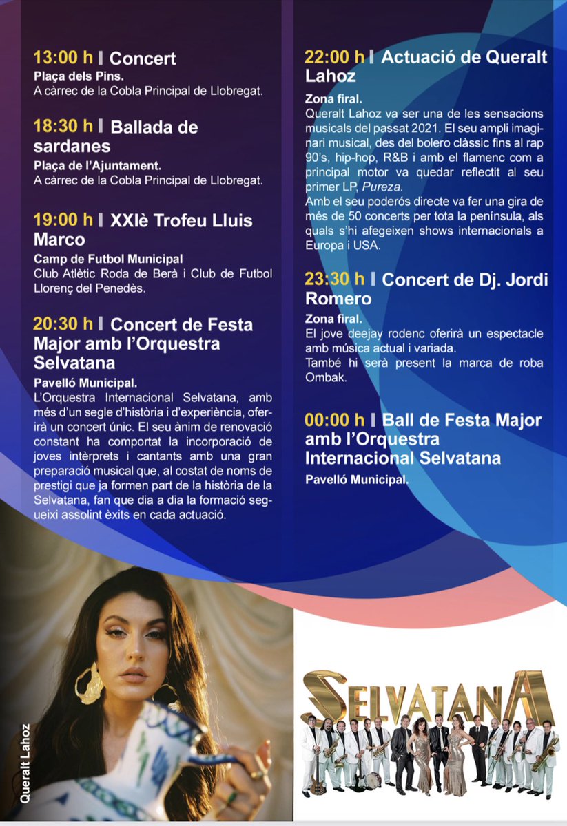 ajrodadebera's tweet photo. 🎉 Avui és la diada del nostre patró Sant Bartomeu i hem preparat un programa d’actes divers que barreja la tradició, la cultura i la modernitat 👇🏼.

Bona diada de #SantBartomeu22 a totes i a tots! 🫶🏼

#FMRdB22 #RodadeBerà #RdBtestimo #FestaMajor https://t.co/tfPJ7A2EkV
