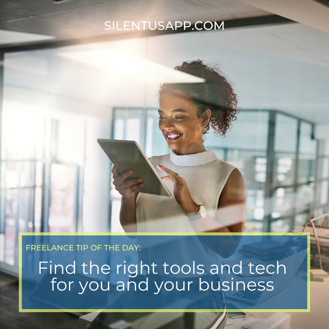 silentusapp's tweet photo. Freelance tip of the day:

Find the right tools and tech for you and your business.

#freelancer #freelancing #productivity #tools #businessowner #selfemployed https://t.co/iL2faBH57q