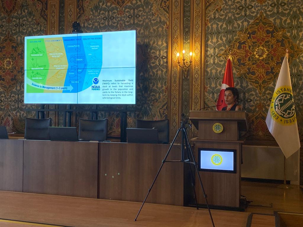 BRIDGE_BlackSea's tweet photo. While coming to end, #BSYA &amp; PhD student @gizemakkus_ from @METU_IMS shared her experiences on fish stock assessment

Ayaka Amaha Öztürk from @TudavTudav closed lecture session with speech on #MarineLivingResources &amp; needed actions for sustainable #MarineEcosystem &amp; #BlueEconomy https://t.co/l6j00Jg6mk