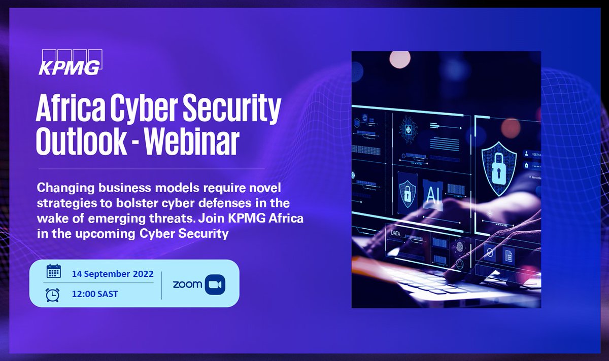 KPMG_Namibia's tweet photo. Changing business models require novel strategies to bolster cyber defenses in the wake of emerging threats. Join KPMG Africa in the upcoming Cyber Security Webinar to unpack this challenging topic.
https://t.co/n8JuEG55jy

#KPMGAfrica
#KPMGCyberOutlook
#Cyber https://t.co/3K0iPnthor