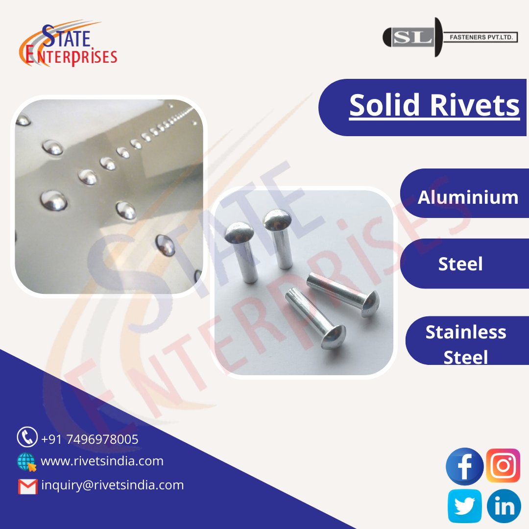Slfasteners321's tweet image. Solid Rivets manufactured in Aluminium, Steel and Stainless Steel. Made as per Customer drawings. Order now and get best deals
#fasteners #rivets #solidrivets #engineering #building #fastening #automotive #product #promotion #blog #post #customers