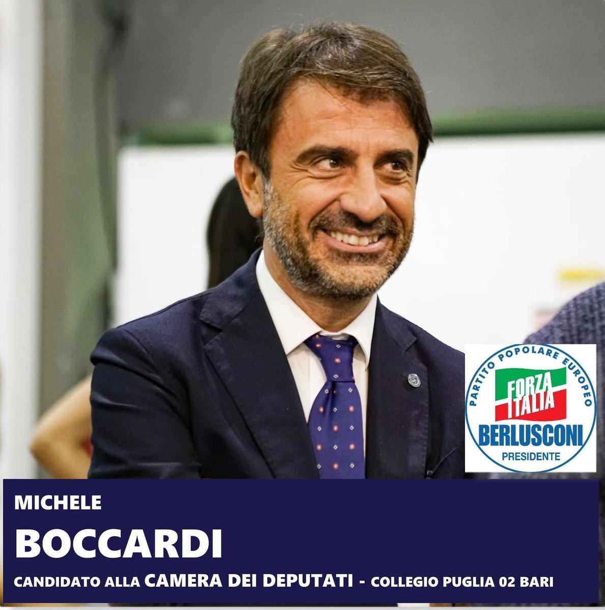 Carissime amiche e carissimi amici, sono orgoglioso di affiancare Rita dalla Chiesa, simbolo della lotta alla mafia e del servizio alle Istituzioni per cui suo padre diede la vita, e di guidare la lista di Forza Italia alla Camera nel listino proporzionale di Bari e provincia.