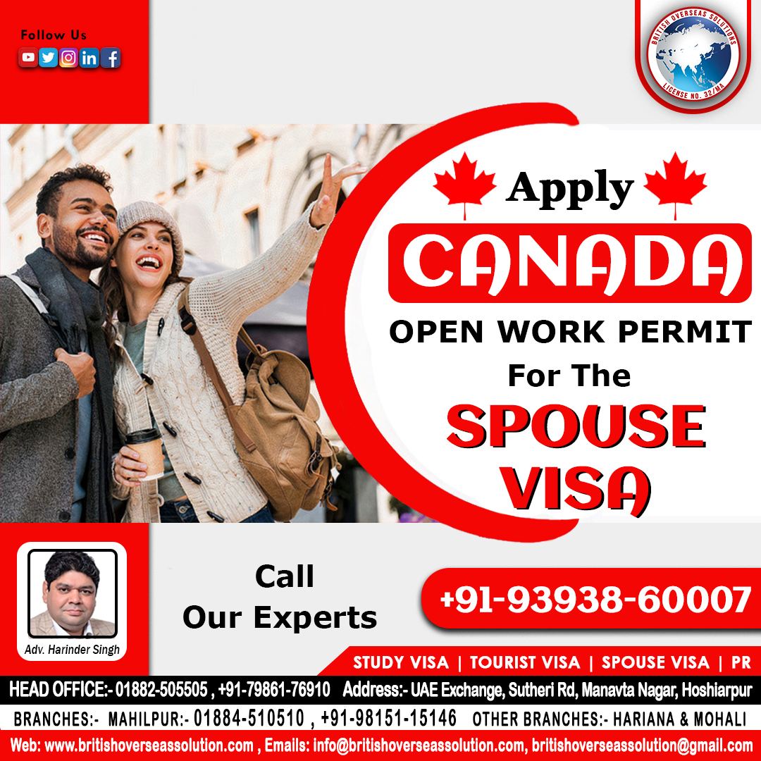 bos_hoshiarpur's tweet photo. Do you also want to go to your life partner then apply today
π¨π¦ π #Open_Work_Permit π π¨π¦
Apply π¨π¦ #Canada π¨π¦ #Spouse #Visa Now.
β Get A Free Consultation Today...!
Call: +91-93938-60007, +91-79861-76910
web: https://t.co/8vNSDnSrUP
email: britishoverseassolution@gmail.com https://t.co/nVRm85Hc5z