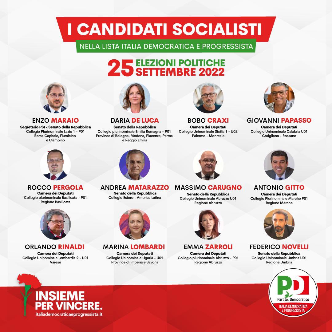 PartSocialista's tweet photo. Ecco i candidati socialisti alle #ElezioniPolitiche22 #insiemepervincere #vinconoleidee https://t.co/EaCU9hMVXI