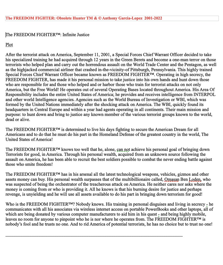 AglComics's tweet photo. #TheFREEDOMFIGHTER #ObsoleteHunter A former #USArmy #SpecialForces Chief Warrant Officer During the Age of #DAARKUS #Script #Story summary page #ComicsMagazines purely for #Entertainment reasons 😃 Created by AGL, decades ago…Appearing in #AlphaKorps and #Vampeer comics https://t.co/yq44xASxmX