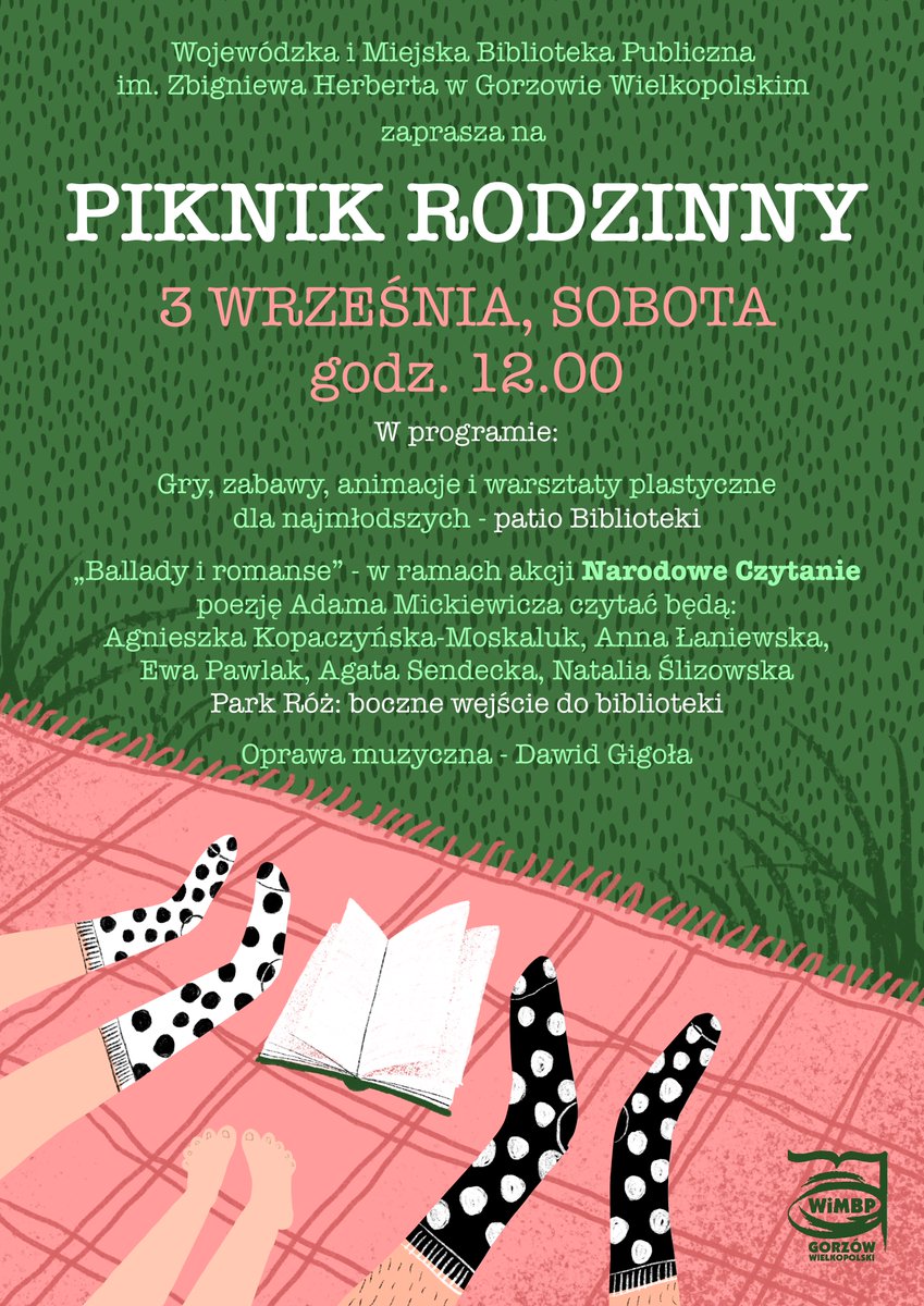 WiMBP's tweet photo. Będzie piknikowo i rodzinnie w @WiMBP :-) 3 września zapraszamy do Książnicy na gry, zabawy, wspólne czytanie i ucztę muzyczną. Szczegóły w afiszu :-) https://t.co/DgX9X4OLyu