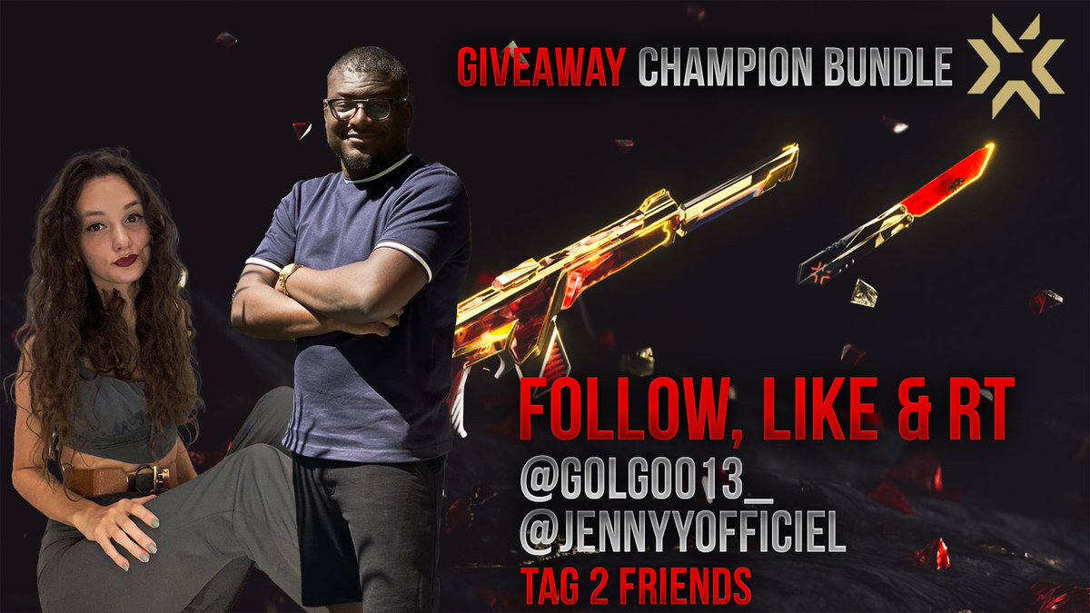 JennyyOfficiel's tweet photo. 🎁 GIVEAWAYS 🎁
🥇PACK CHAMPION 2022

Pour participer : 

- Follow @JennyyOfficiel &amp; @Golgoo13_ 
- RT &amp; FAV 
- Mentionne deux amis en commentaire

☘️ Tirage aux sorts le 06/09 ☘️ 

#valorant #VALORANTChampions #giveaways #giveaway #RiotGames https://t.co/F0EGG3RAq3