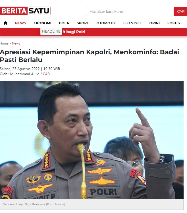 abbynfam's tweet photo. Banyak kalangan yg menilai kinerja Kapolri patut di apresiasi terhadap penanganan kasus yg menimpa Brigadir J
Termasuk mentri Kominfo mengapresiasi kepemimpinan Kapolri Jenderal Listyo Sigit
#TimsusSolid
Kepercayaan Luar Biasa https://t.co/GFT6EU5dYJ