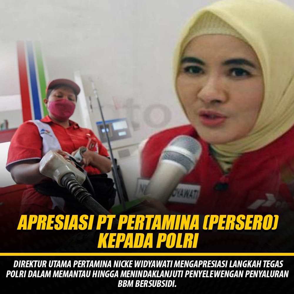 FelixMagath6's tweet photo. Luar biasa rek... sampe Dirut Pertamina Nicke Widyawati mengapresiasi kinerja Polri yang melakukan langkah tegas dalam memantau dan menindaklanjuti penyelewengan penyaluran BBM bersubsidi.
#TimsusSolid
Kepercayaan Luar Biasa https://t.co/WEaBsKY0qJ