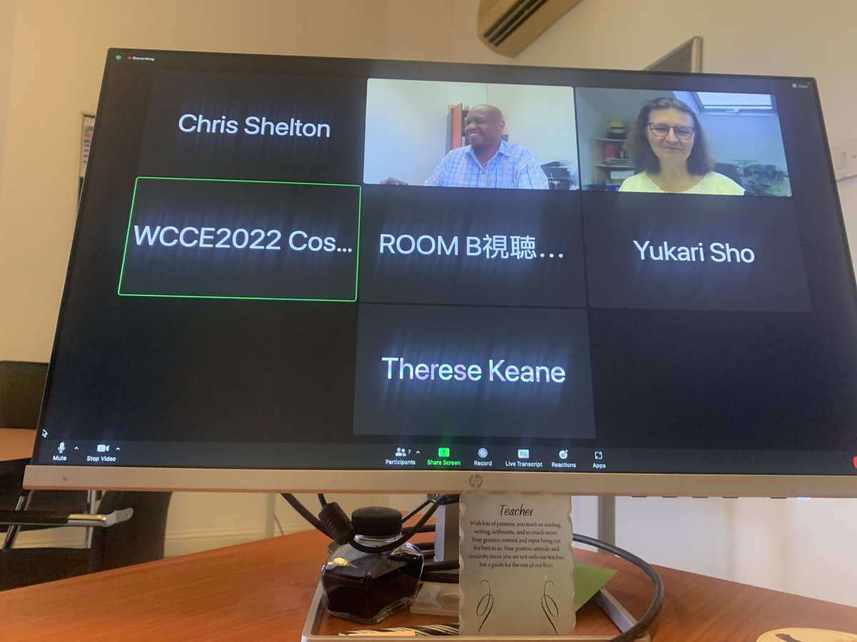 <a href="/wcce2022/">WCCE 2022</a> I finally presented our paper on "The role of Social Media in Communities of learning" at 国際会議WCCE 2022に出展します in Hiroshima. Six hours ahead of our time was a challenge but I enjoyed the 3.00 AM EAT Keynotes. Looking forward to the publications.