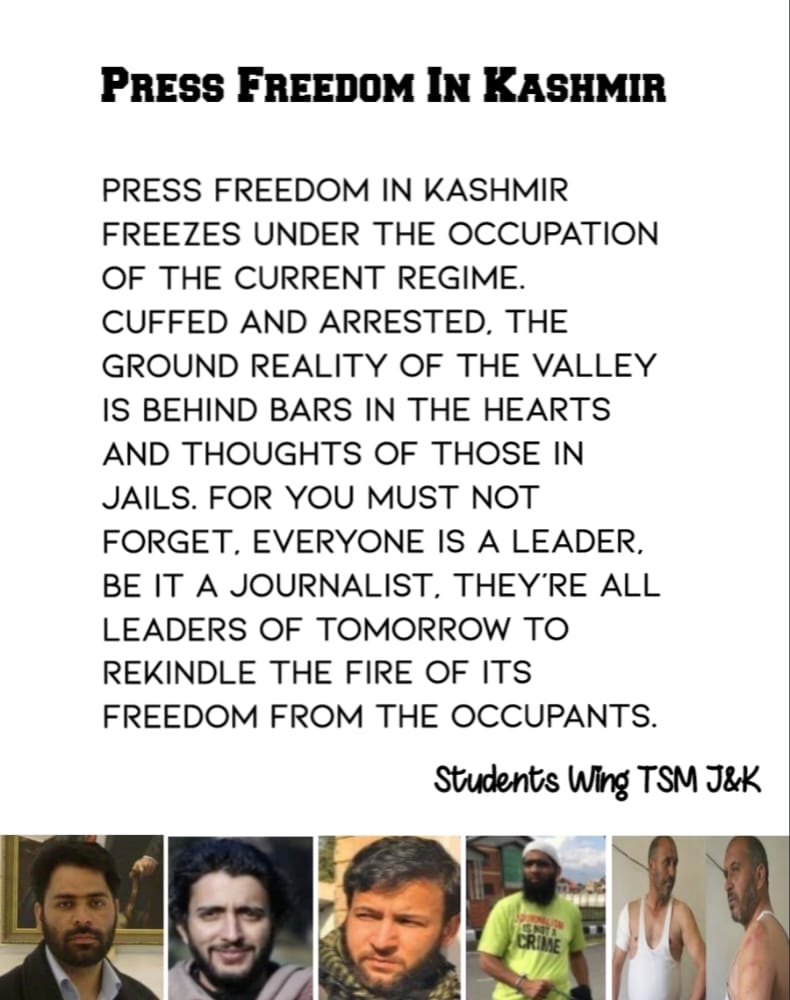 RiazAhmadAwan16's tweet photo. #Press_freedom_in_Kashmir
Freedom of the press in Kashmir is frozen under the occupation of the present government. Imprisoned and arrested, the ground reality of the valley is behind bars in the hearts and minds of the jailed. https://t.co/5hBTlOo4VC