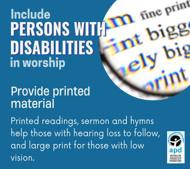 WC_APD's tweet image. #WCAPD  |  𝗦𝗼𝗺𝗲𝘁𝗶𝗺𝗲𝘀 𝘀𝗺𝗮𝗹𝗹 𝗰𝗵𝗮𝗻𝗴𝗲𝘀 𝘄𝗶𝗹𝗹 𝗵𝗮𝘃𝗲 𝗮 𝗵𝘂𝗴𝗲 𝗲𝗳𝗳𝗲𝗰𝘁 𝗼𝗻 𝗰𝗼𝗺𝗺𝘂𝗻𝗶𝗰𝗮𝘁𝗶𝗼𝗻. 

𝑷𝑳𝑬𝑨𝑺𝑬 𝑪𝑶𝑵𝑻𝑨𝑪𝑻 𝑼𝑺: awareness@wcapd.org.za to schedule a talk and have #1Less person with a disability excluded from worship!