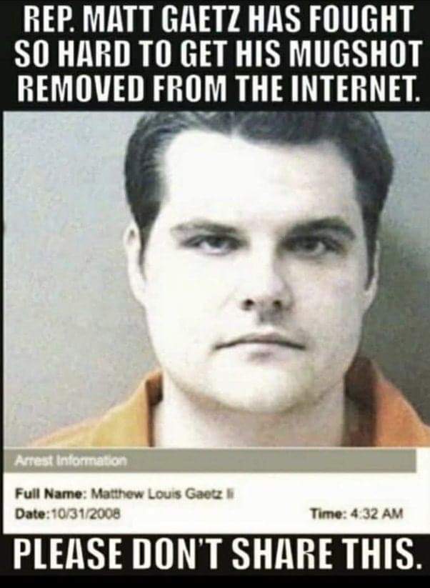 AltLeloge's tweet photo. Matt Gaetz AKA Rapey McForehead won his primary tonight, proving that the GQP really only cares about children when it's convenient to their agendas. We must make sure that Rebekah Jones wins against him in November!
#MattGaetzisaPedo
#mattgaetzistriggered https://t.co/WFv4j6UwmN